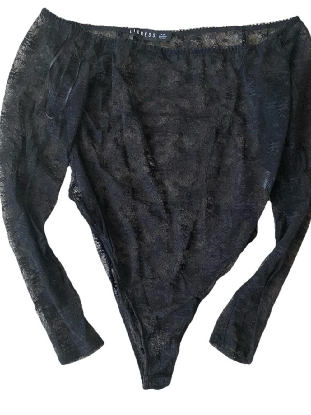 Lioness Womens XXL Black Sheer Lace Long Sleeve Off The Shoulder Bodysuit